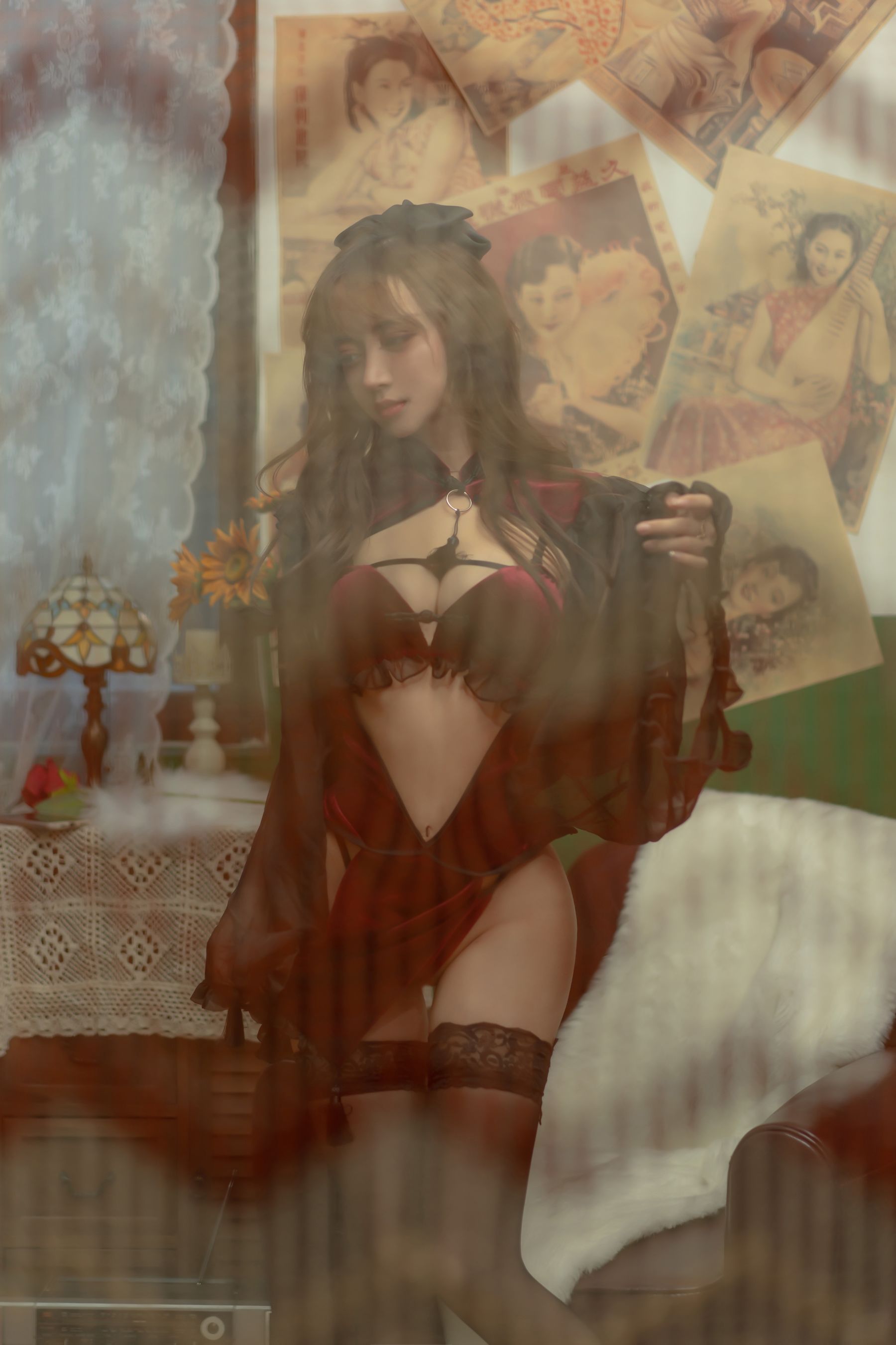[Cosplay写真] 米线线sama - 红丝绒旗袍(4)