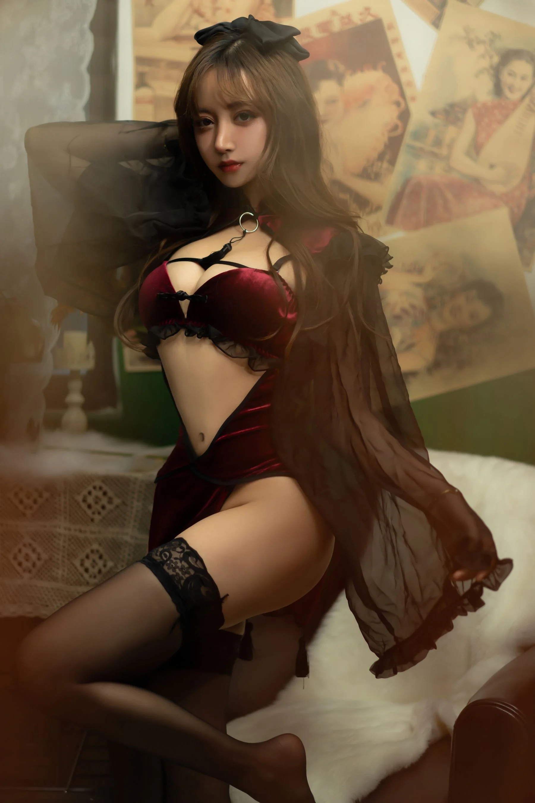 [Cosplay写真] 米线线sama - 红丝绒旗袍(3)